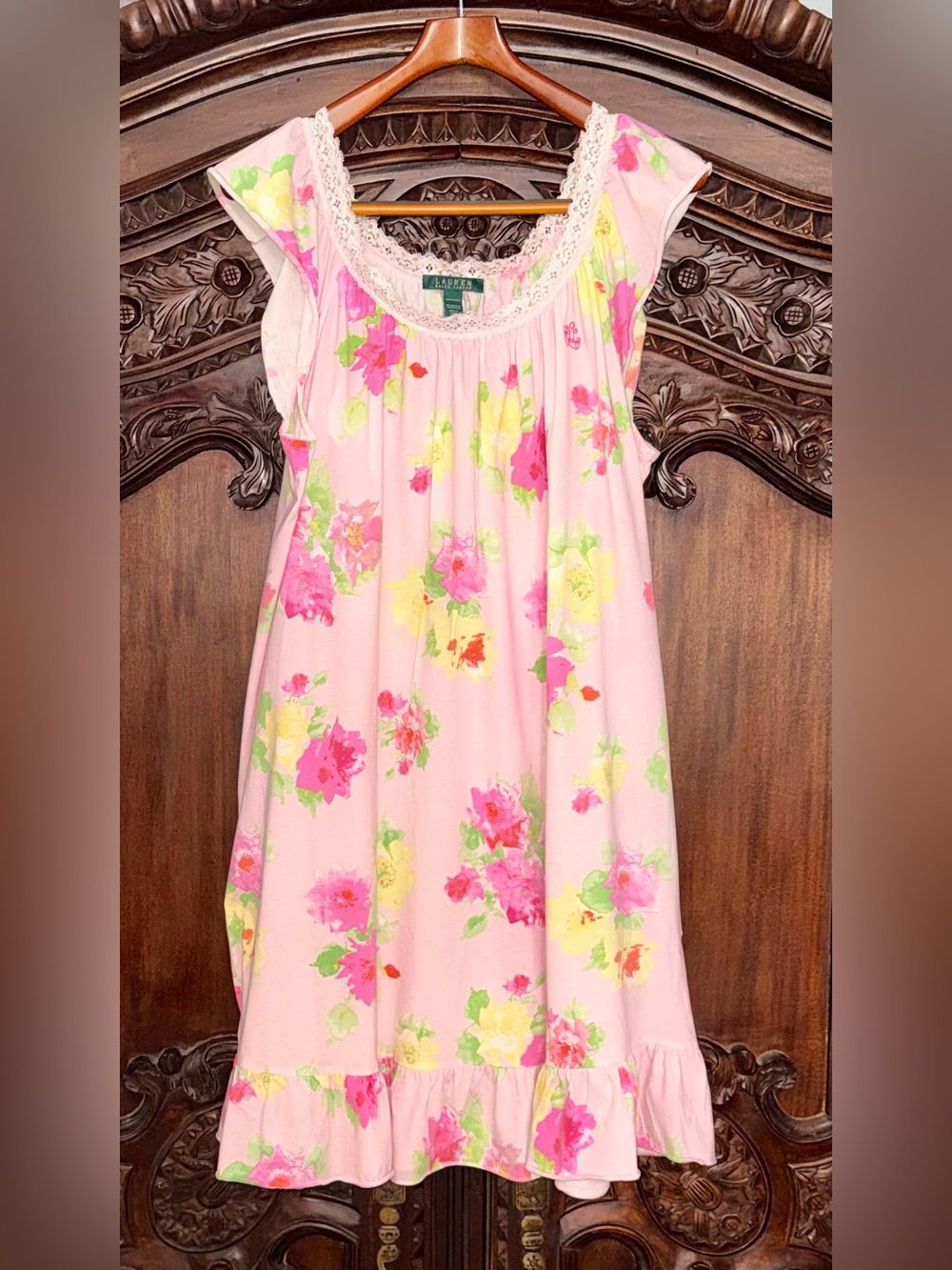 Lauren Ralph Lauren Carol Hochman 2014 Pink Floral Cotton Nightgown 1X